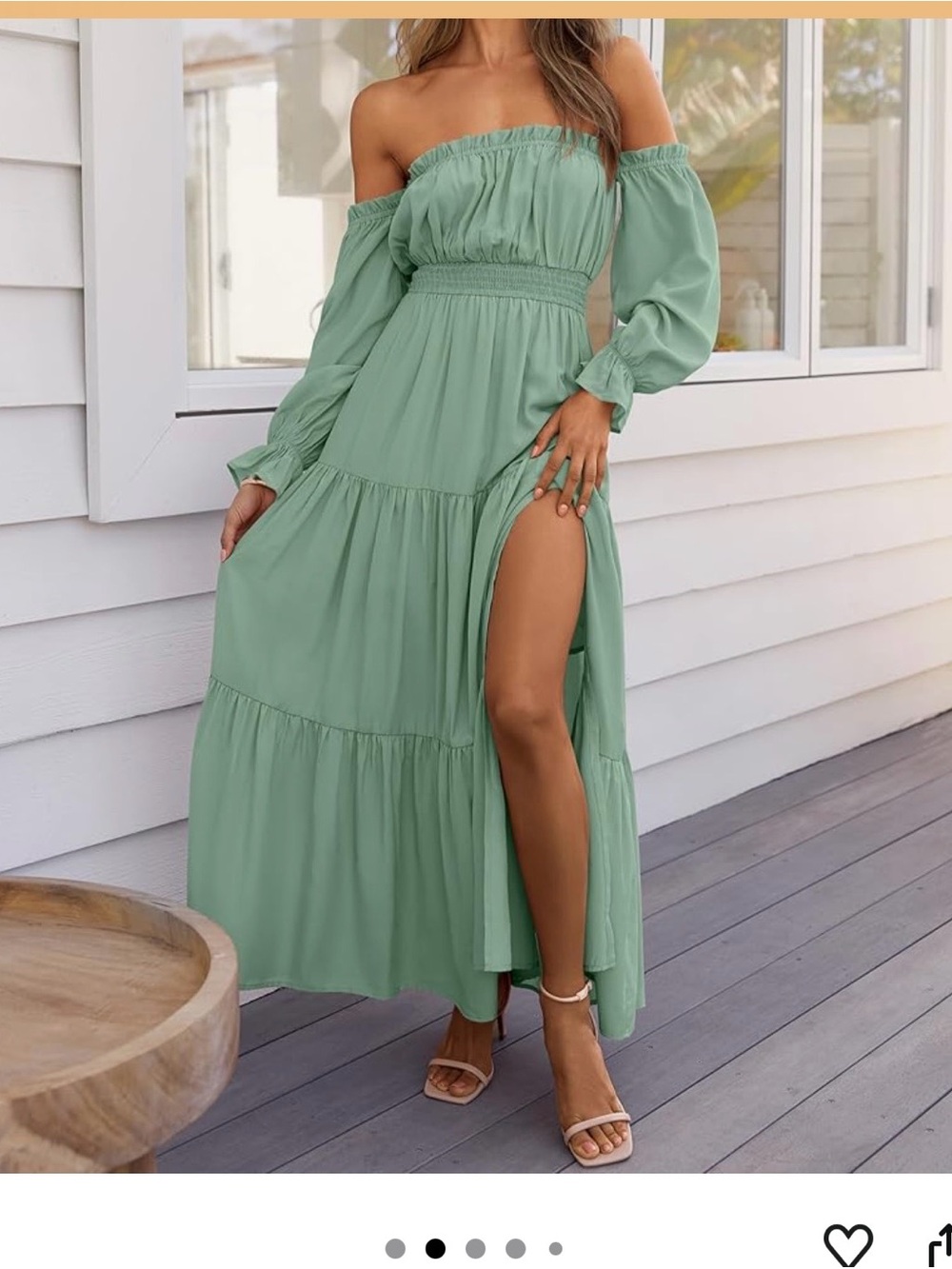 Off-Shoulder Sage Green Maxi Dress Size Large